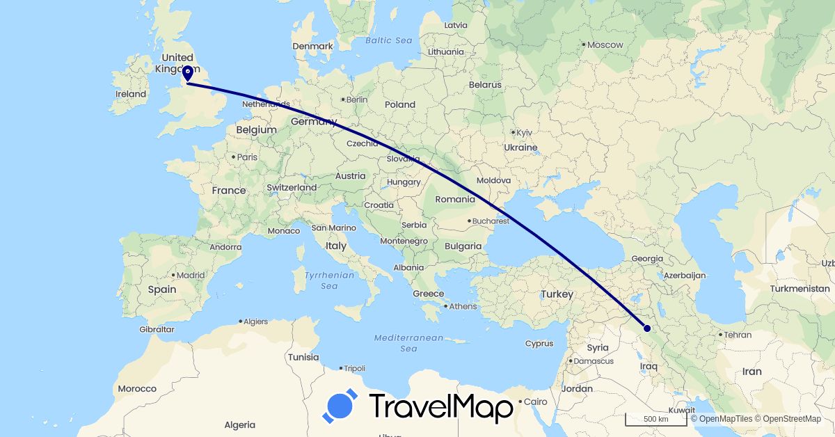 TravelMap itinerary: driving in United Kingdom, Iraq (Asia, Europe)